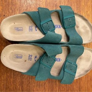 Birkenstocks, soft green leather, nearly new, size 39